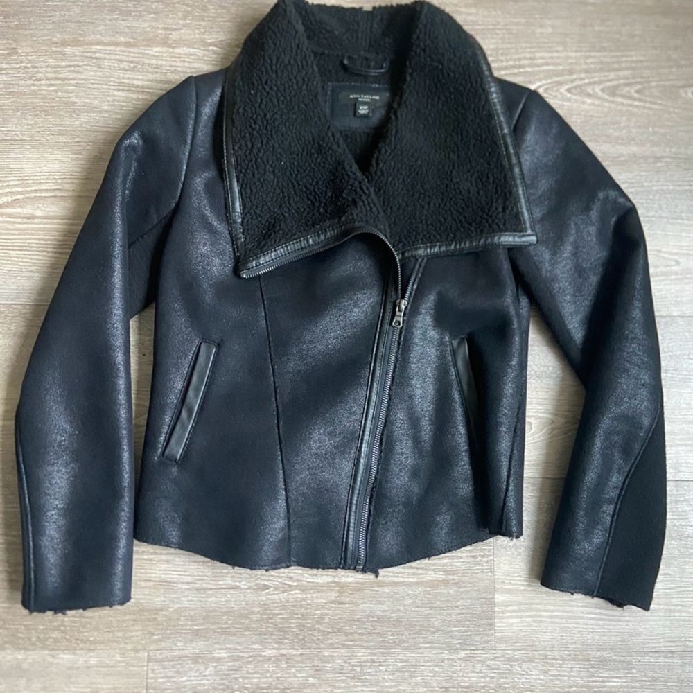 Ann Taylor Women's Black Shearling Moto Jacket